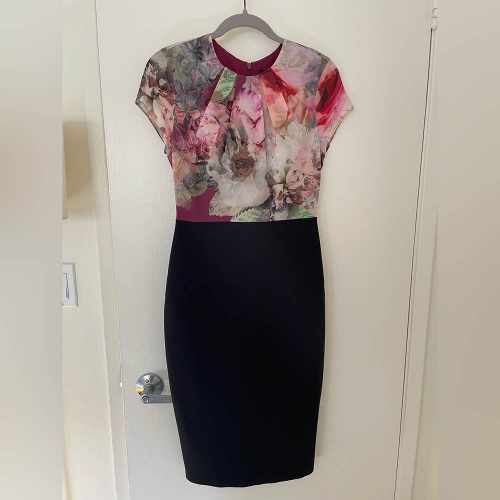 NWT Ted Baker Ceyara Dress, Black and Floral Print Size US 6